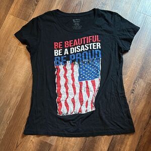 Beautiful Disaster Black Tee with American Flag Design